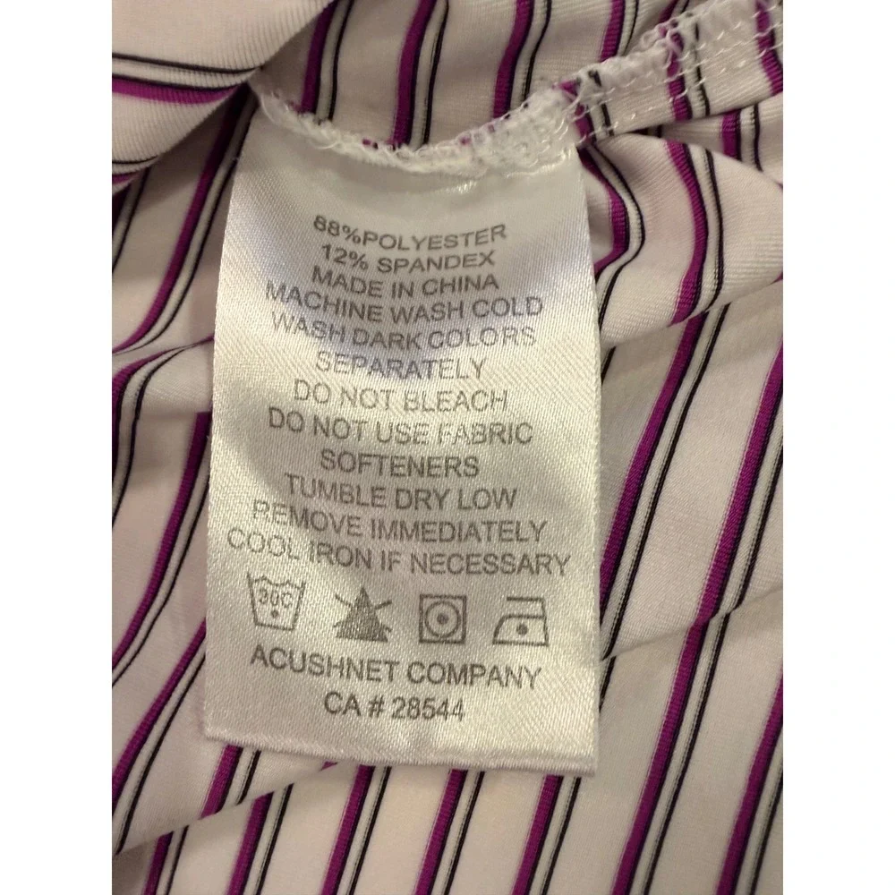 FootJoy FJ Golf Polo Shirt Men's Large White Purple Stripe Performance Stretch